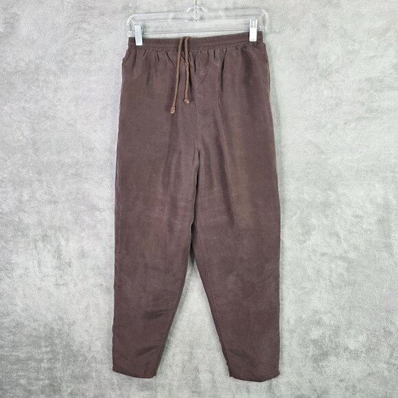 Womens Vintage Outbrook Brown 100% Silk 2 Piece Jacket & Pant Set Outfit Size S - Picture 7 of 14